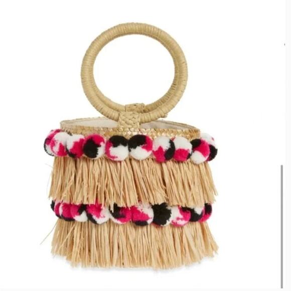NWT $155 BTB LA Liv Round Raffia Straw Bucket Bag - Picture 3 of 8